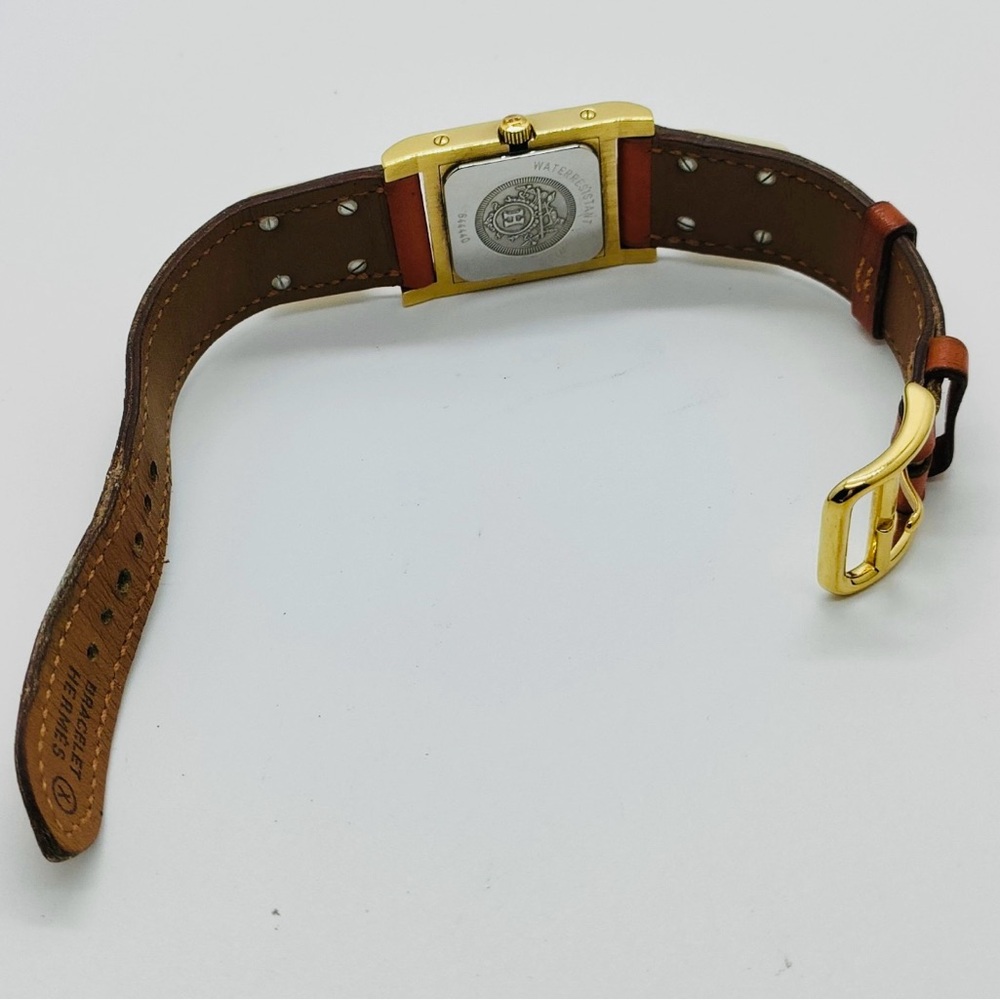 Hermes Medor Quartz Watch Plated Metal and Leather 23 Tan / Orange - Picture 4 of 8